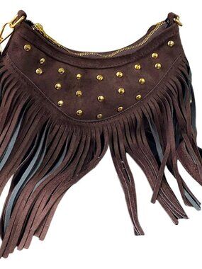 Women's Rivet Fringe Trim Suede Crossbody Bags Boho Hippie Western Style Shoulde